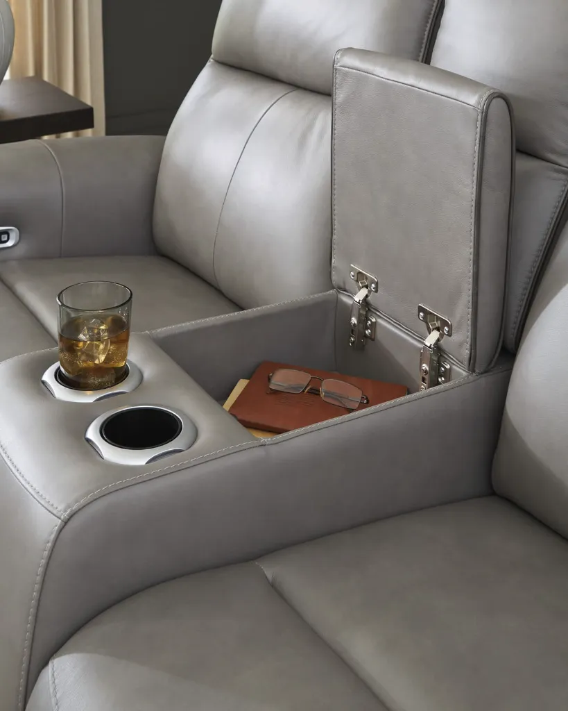 Ashley 5Z-Relaxation Dual Power Leather Reclining Loveseat with Console