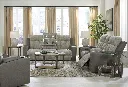 Ashley Stately Check Dual Power Reclining Loveseat with Console
