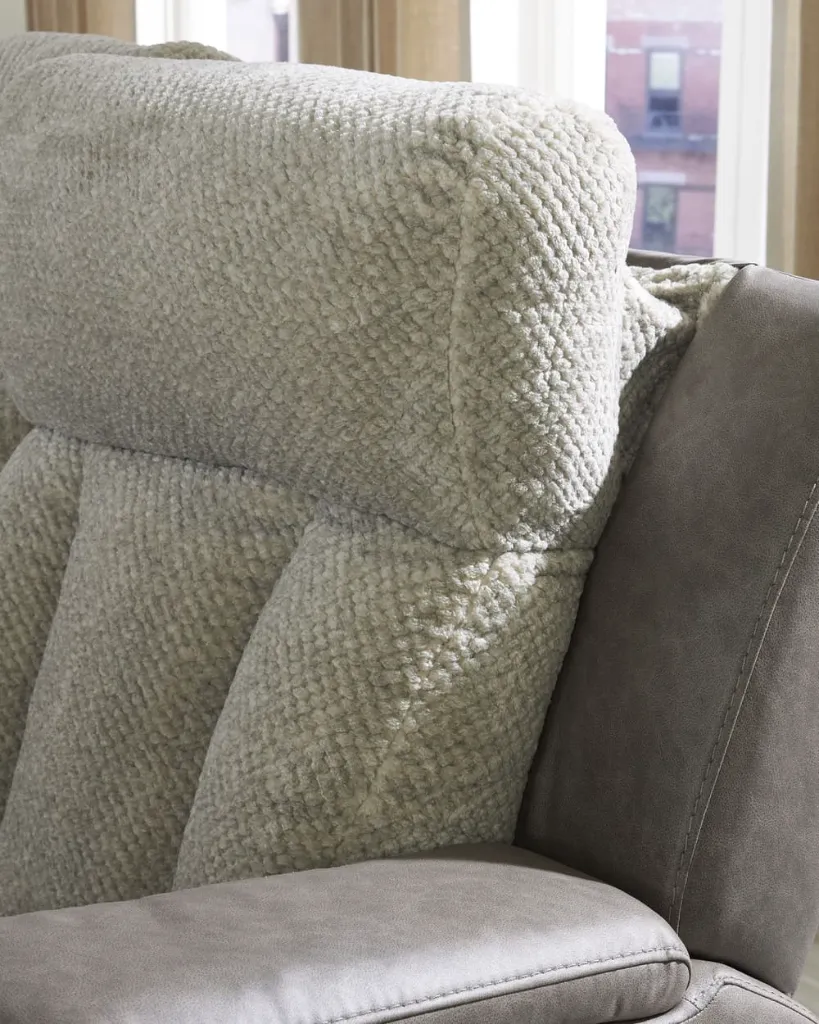 Ashley Stately Check Dual Power Reclining Loveseat with Console