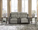 Ashley Stately Check Dual Power Reclining Loveseat with Console