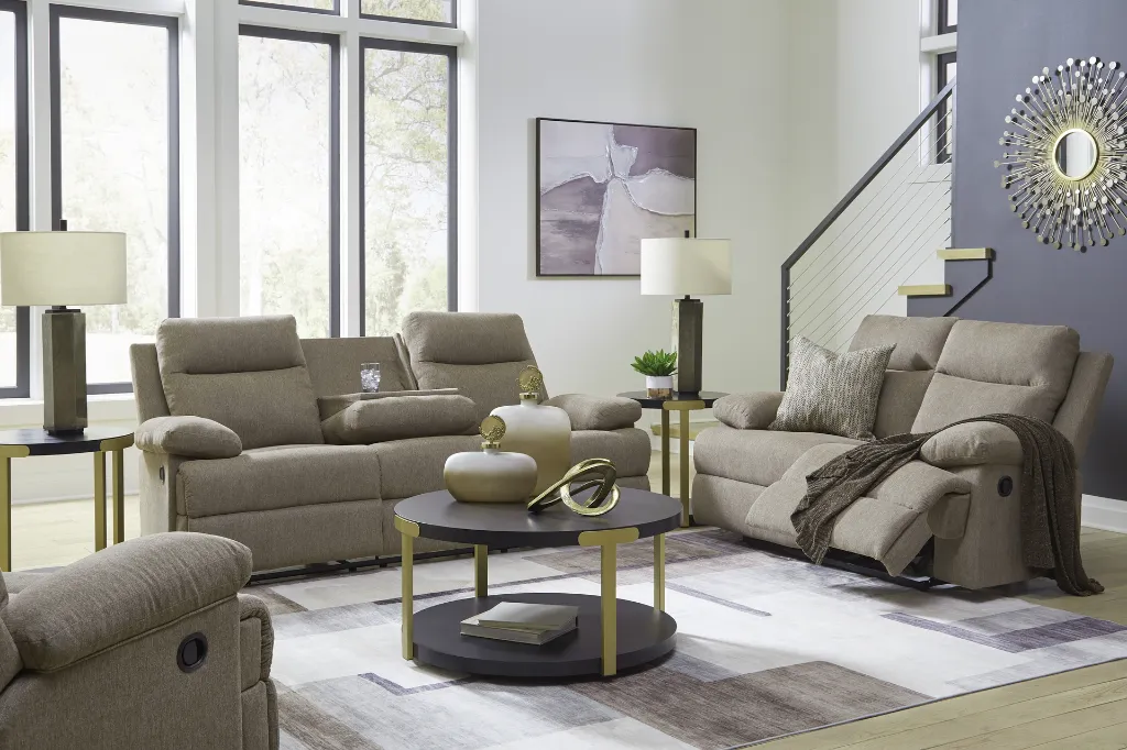 Ashley Tarrant Manual Reclining Sofa with Drop Down Table - Mocha
