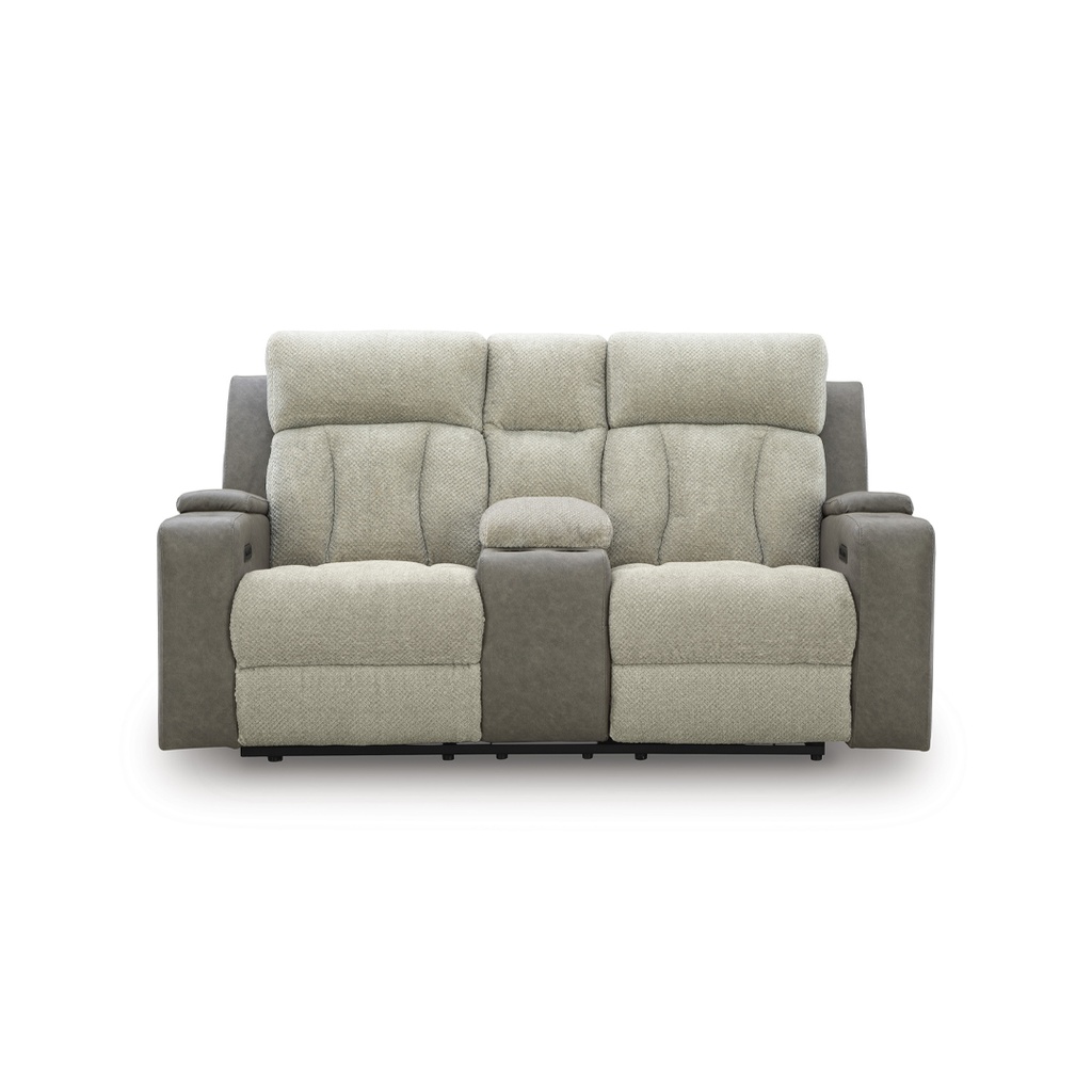 [6320418] Ashley Stately Check Dual Power Reclining Loveseat with Console