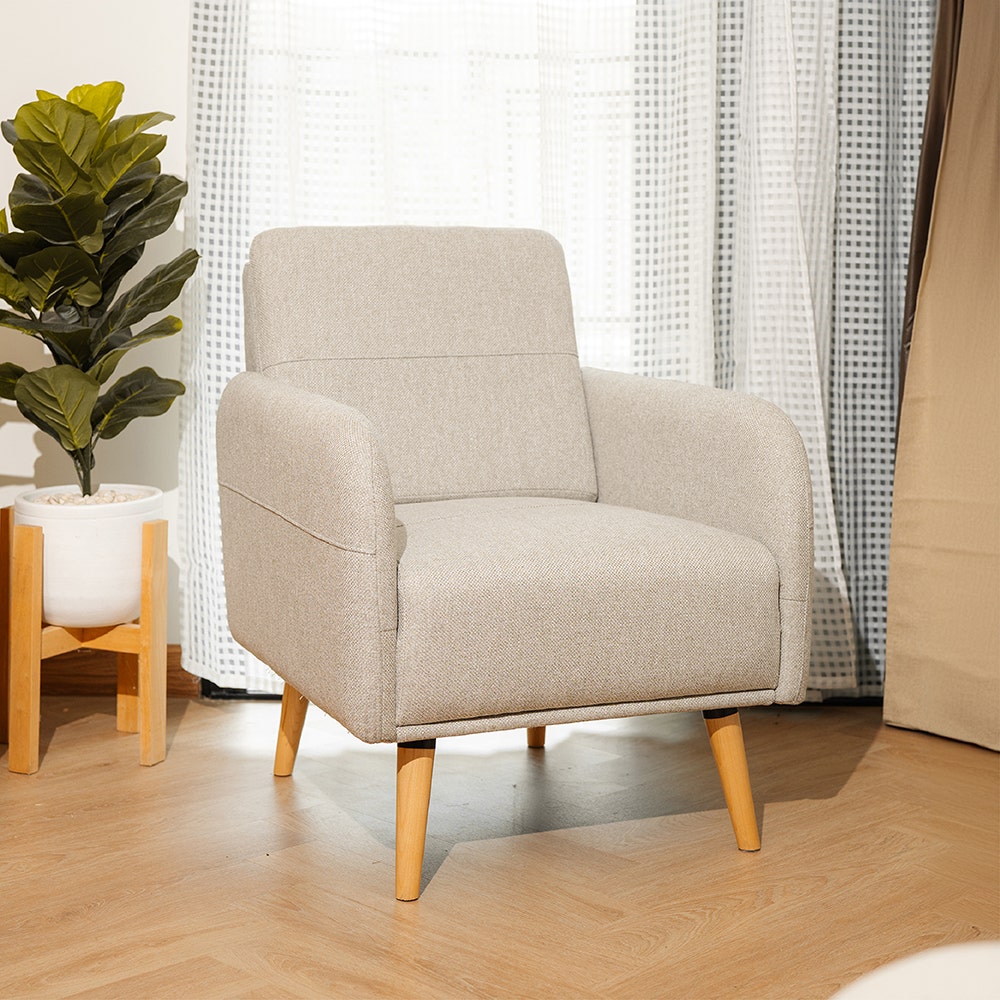 [19230543] Amiga Arm Chair - Birch Natural Wood - Light Gray